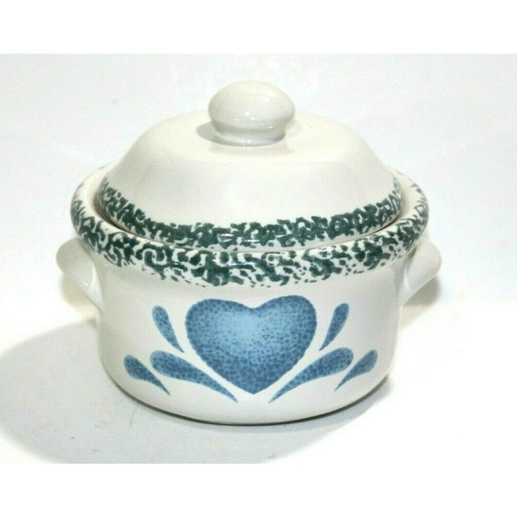 Corelle Coordinates Blue Hearts Stoneware Crock Pot 5" Casserole Bowl w/ Lid - Picture 1 of 8